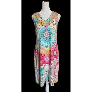 Talbots Dress Boho Floral Shift Dress Sleeveless V Neck Colorful Paisley Wmns S
